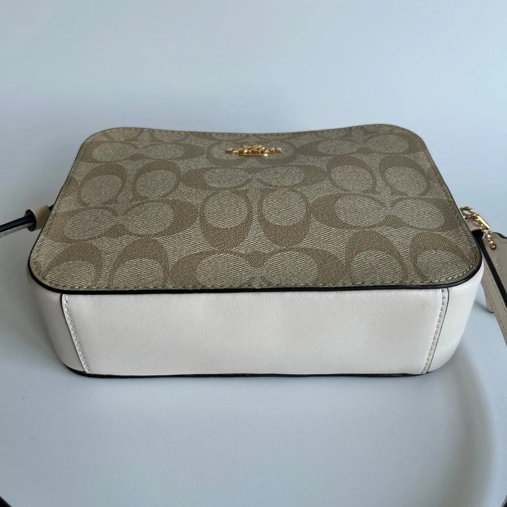 Coach Mini Camera Bag Light Khaki Chalk Canvas Leather Crossbody Excellent